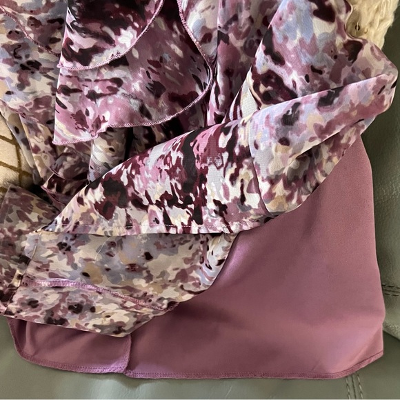 ADIVA Purple Petals RUFFLE Keyhole SLEEVELESS Feminine Lined BLOUSE Top PS - Picture 11 of 17